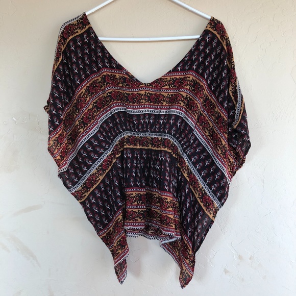 Forever 21 Black Gold Red Patterned Tunic Shirt M - Picture 7 of 13